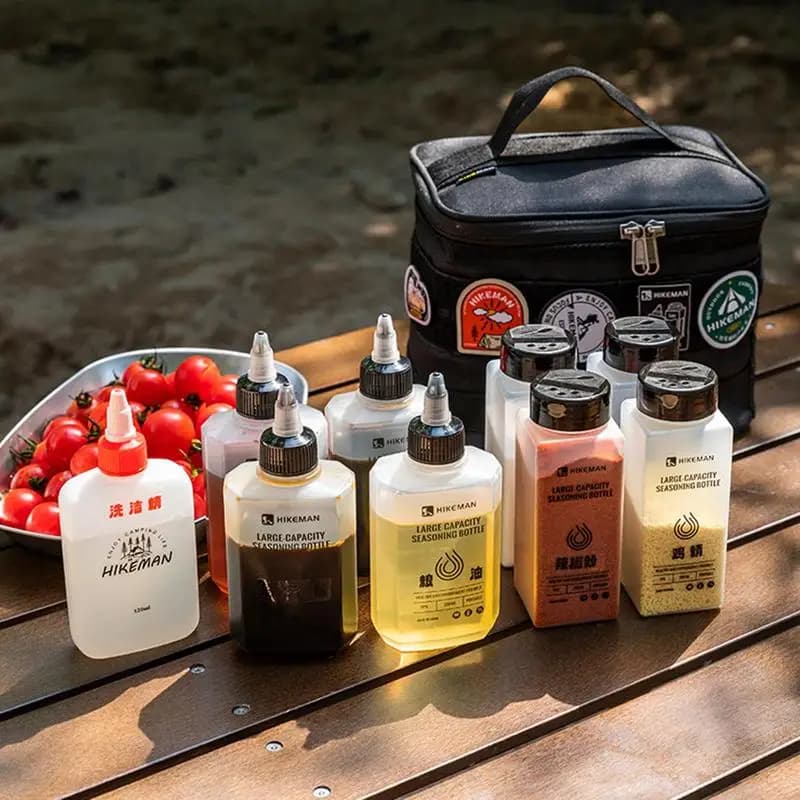 Set di sacchetti per condimenti da campeggio 14 pezzi Kit di bottiglie per condimenti da esterno da 200ml contenitori per Organizer per spezie forniture per Picnic da campeggio