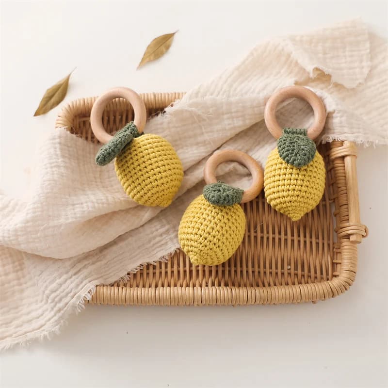 Per il limone sonaglio morso forza esercizio comfort giocattolo per bambini uncinetto frutta sonaglio giocattolo musicale massaggiagengive giocattolo neonato sonaglio regalo