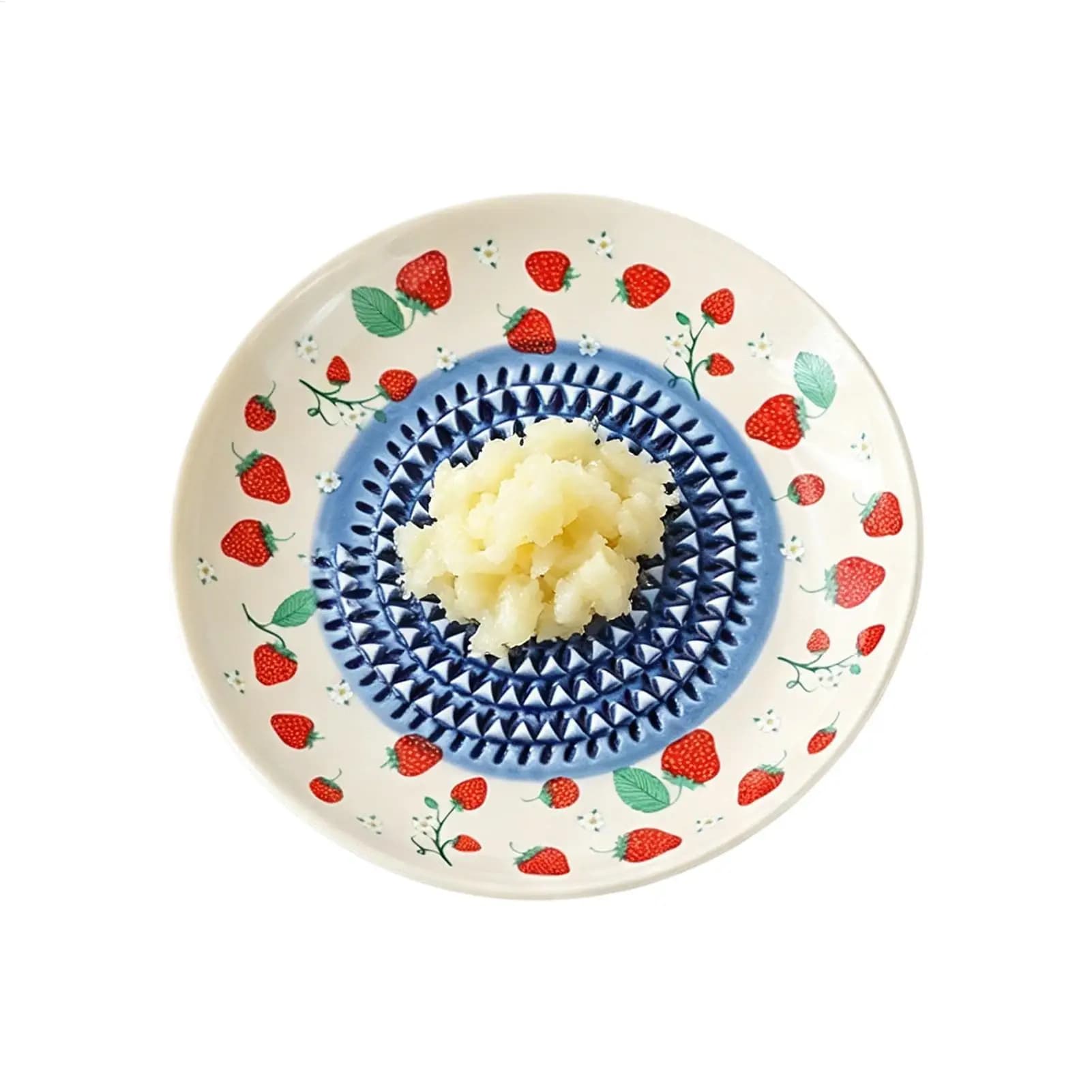 2 In 1 Manual Ceramic Grinding Bowl Non-Slip Efficient Ginger Grating Dish Round Plate Smooth Seasoning Grater Plate Fruit Puree