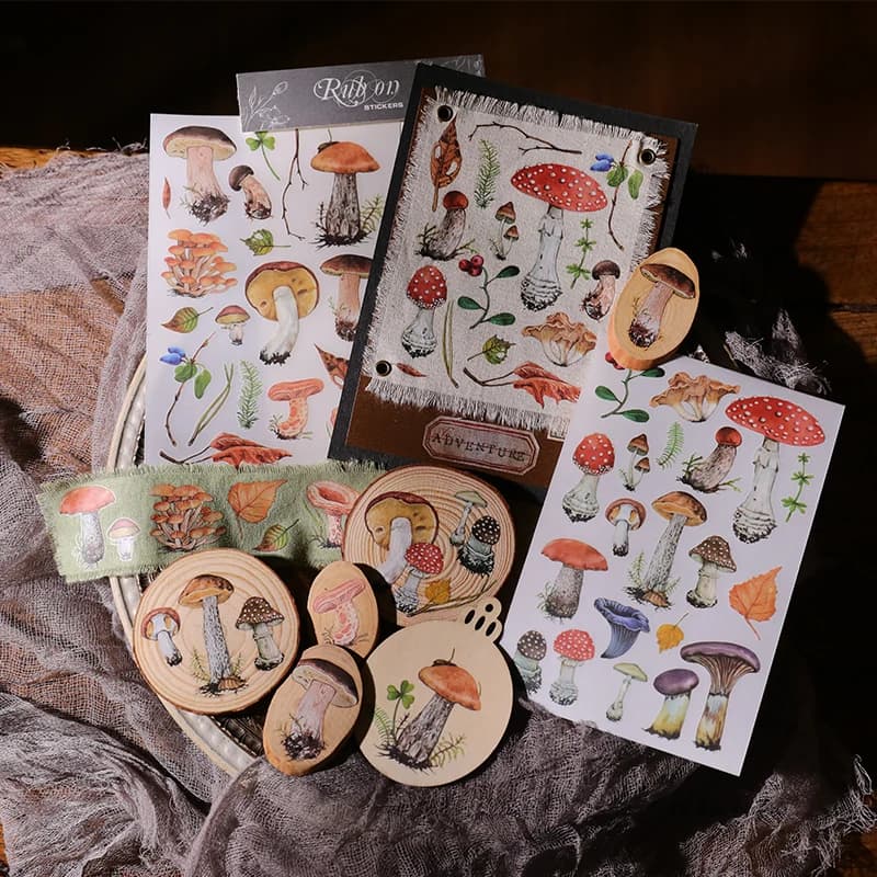 2 fogli di funghi vintage RUB ON adesivi spazzatura ufficiale collage adesivi per trasferimento diario album fai da te adesivi artigianali per scrapbooking