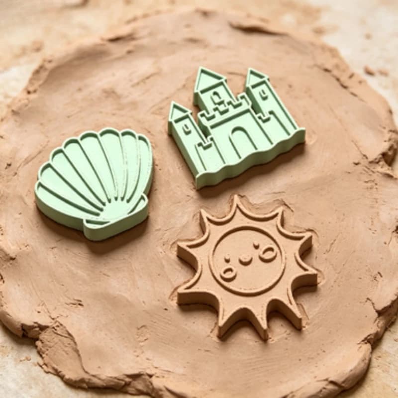 3Pcs Summer Beach Theme Clay Stamp Set Shell Castle Sun Embossing Mold Pottery Polymer Clay Press Tool For DIY Handmade Craft