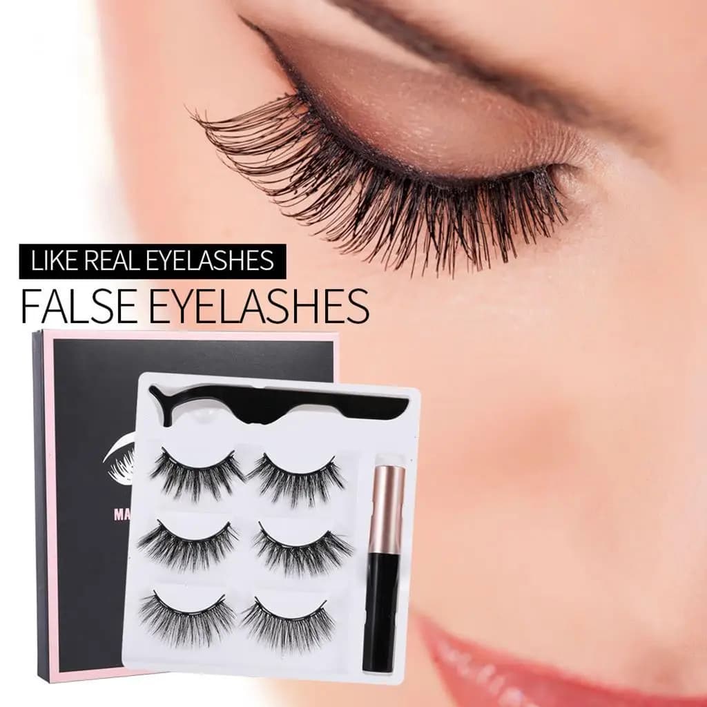 Eyeliner Magnetico 3D con Kit Ciglia Folte, Estensione Ciglia Naturali, Ciglia Finte Impermeabili, Eyeliner con Pinzetta