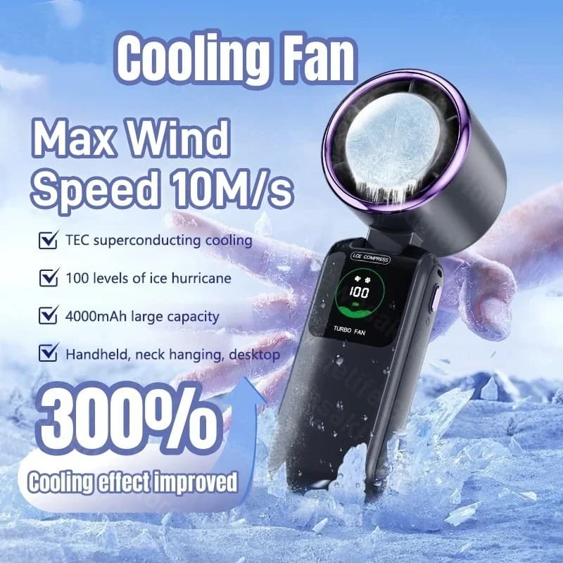 Ventola portatile di raffreddamento turbo 350000 giri/min Mini ventola pieghevole ricaricabile USB 5 velocità portatile per campeggio da ufficio da viaggio all'aperto