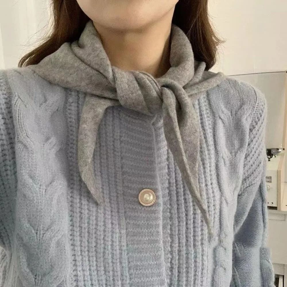 Sweet Solid Color Knitted Triangle Scarf Wool Striped False Collar Shawl Neck Guard Cross Scarves Girl