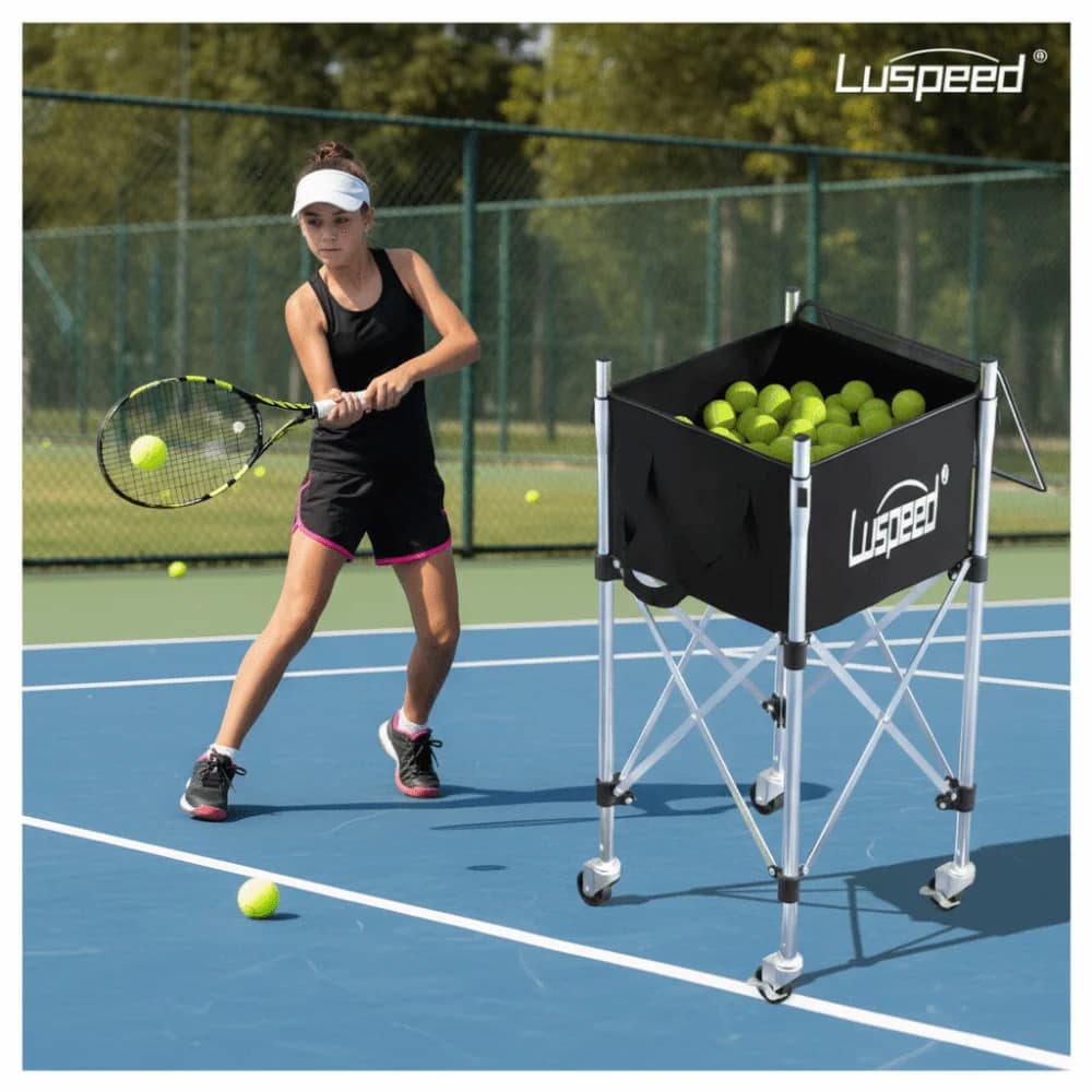Luspeed Tennis Ball Insert Trolley Stainless Steel Large Capacity Ball-loading Frame Height Adjustable Tennis Multi-ball Cart