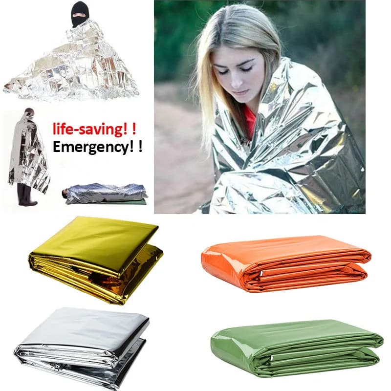 Folding Emergency Blanket Outdoor Survival Rescue First Aid Foil Thermal Blanket Windproof Keep Warm Blankets for Camping Hiking