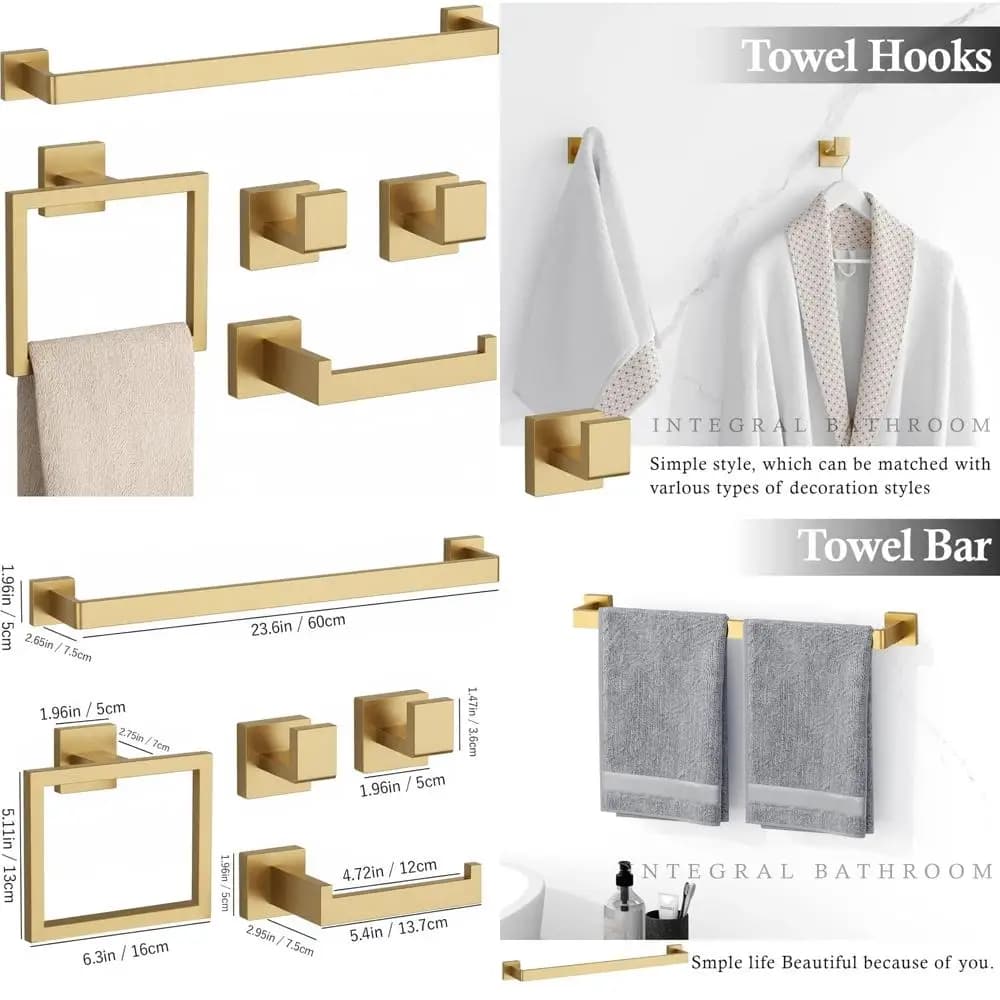 Set di accessori da bagno in oro spazzolato a parete: portasciugamani, anello, porta carta igienica, ganci, decorazioni per la casa moderne