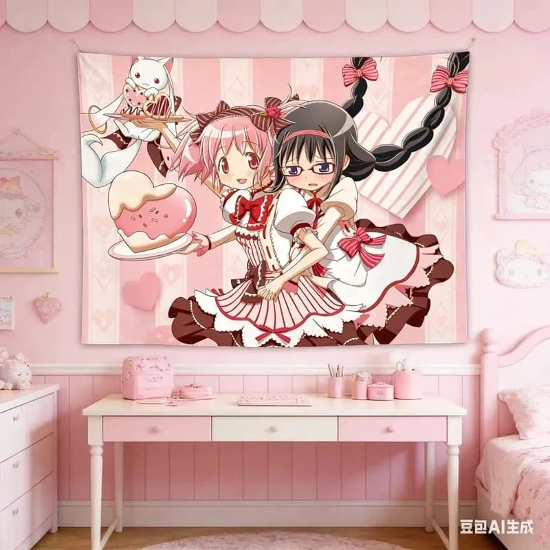 Madoka Magica Wall Tapestry Anime Cartoon Print Wall Hanging Decoration For Dorm Bedroom Indoor Home Art Decor