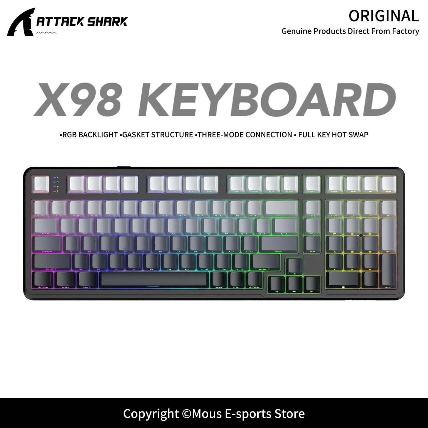 X98 ATTACK SHARK X98Pro Wireless Mechanical Keyboard Full Key Hot-Swappable Gasket Structure PBT Keycaps Gaming