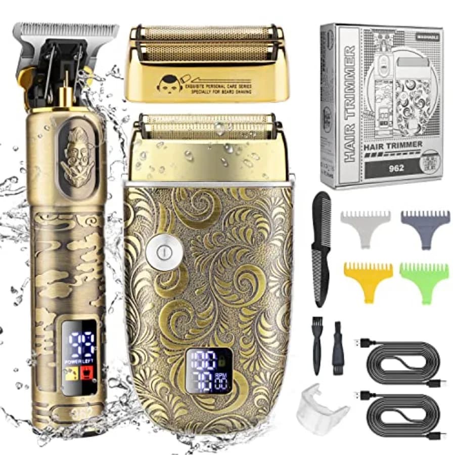 Set di Tagliacapelli per Uomo e Rasoio Elettrico, Kit di Toelettatura Senza Fili per Capelli e Barba, Trimmer per Taglio Capelli