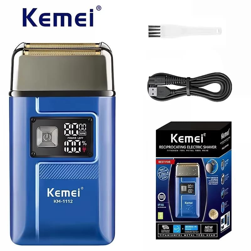 Kemei KM-1112 Rechargeable Hair Shaver For Men Beard Electric Shaver Face Electric Razor Men's Bald Head Shaving Machine Wet Dry