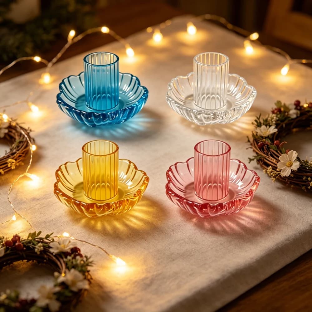 4PCS Creativity Flower Shaped Glass Candle Holder Romantic Desktop Candlestick Ornament Wedding Decorations Dinner Parties