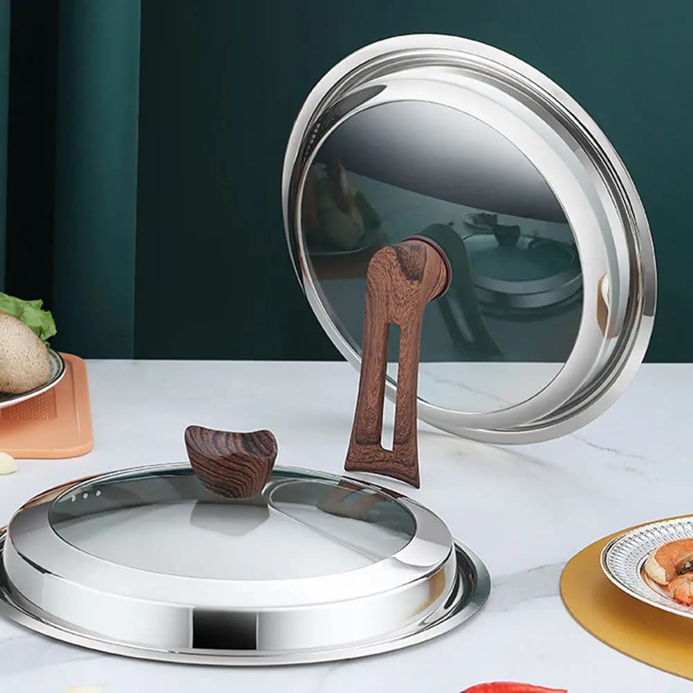 Stainless Steel Glass Pot Cover Visible Pan Lid Wok Overflow Splash Resistant Kitchen Cookware Accessory Frying Pan Glass Lid