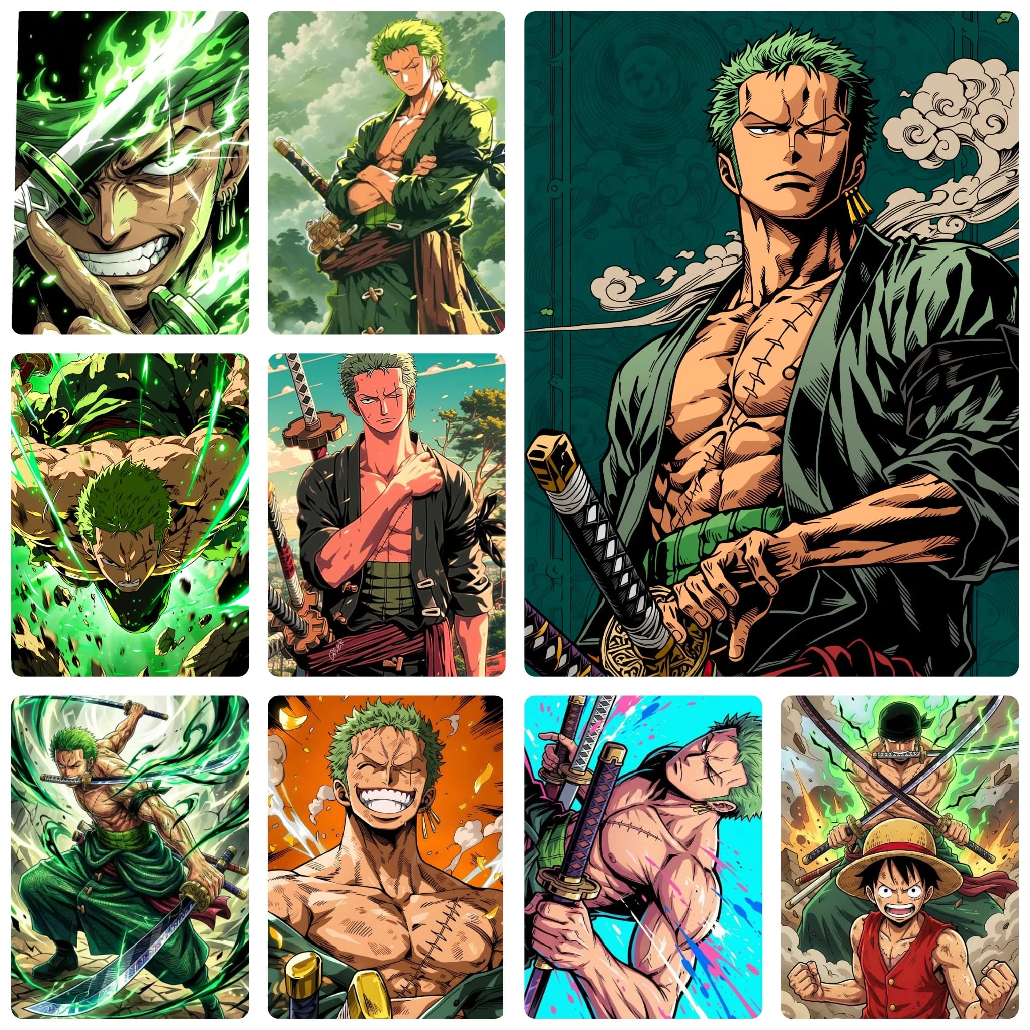 DIY One Piece Roronoa Zoro Diamond Painting, Dynamic Swordsman Anime Art With Green Blade Effects for Living Room Decor & Gift