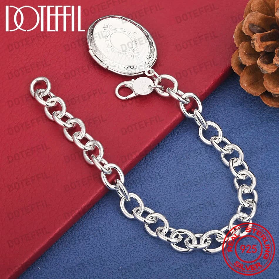 Bracciale in Argento Sterling 925 con Cornice Ovale per Foto da 8 Pollici, Regalo di Nozze alla Moda, Gioiello per Feste