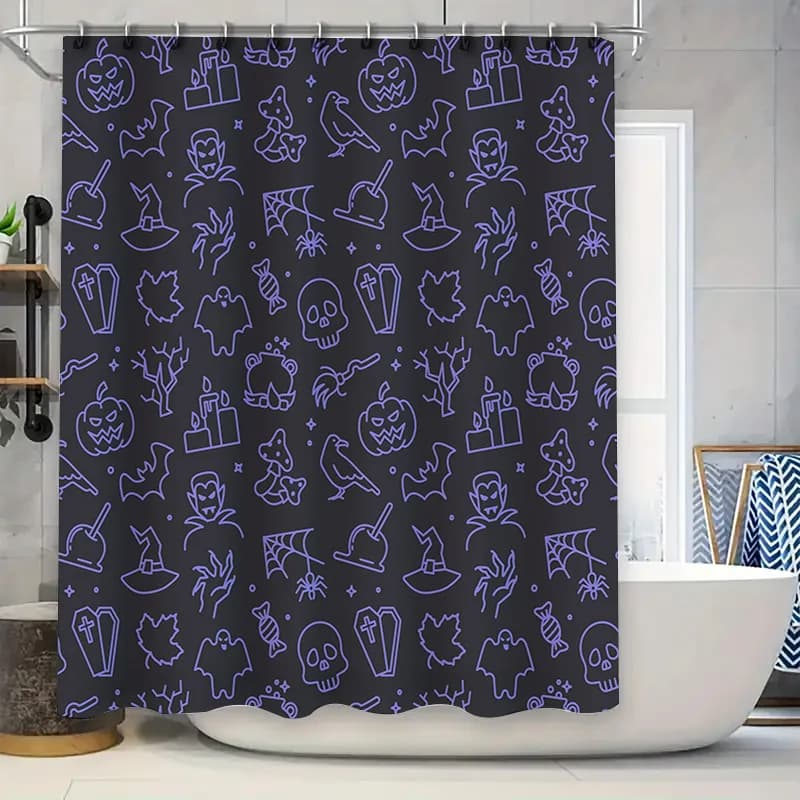 Halloween Bat Skull Zucca Cappello da strega Caramelle Decorazioni di Halloween Bagno Tenda da doccia Tessuto Impermeabile antiscivolo Decorazione della casa A