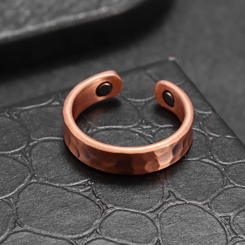 1 Piece Hammered Texture Copper Open Cuff Ring Men Women Universal Daily Casual Adjustable Simple Jewelry Gift