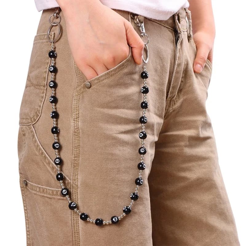 Cool Jeans Chain Black White Lucky No.8 Ball Waist Chain Zinc Alloy Gothic Metal Pants Chain Hip Hop Beads Punk Belt Chains
