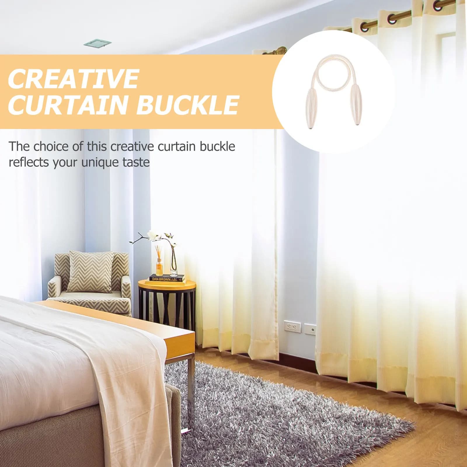 2Pcs Flexible Simple Curtain Buckle Chic Decorative Curtain Tieback for Bedroom Living Room Kitchen Coffee Shop Home Decor Beige