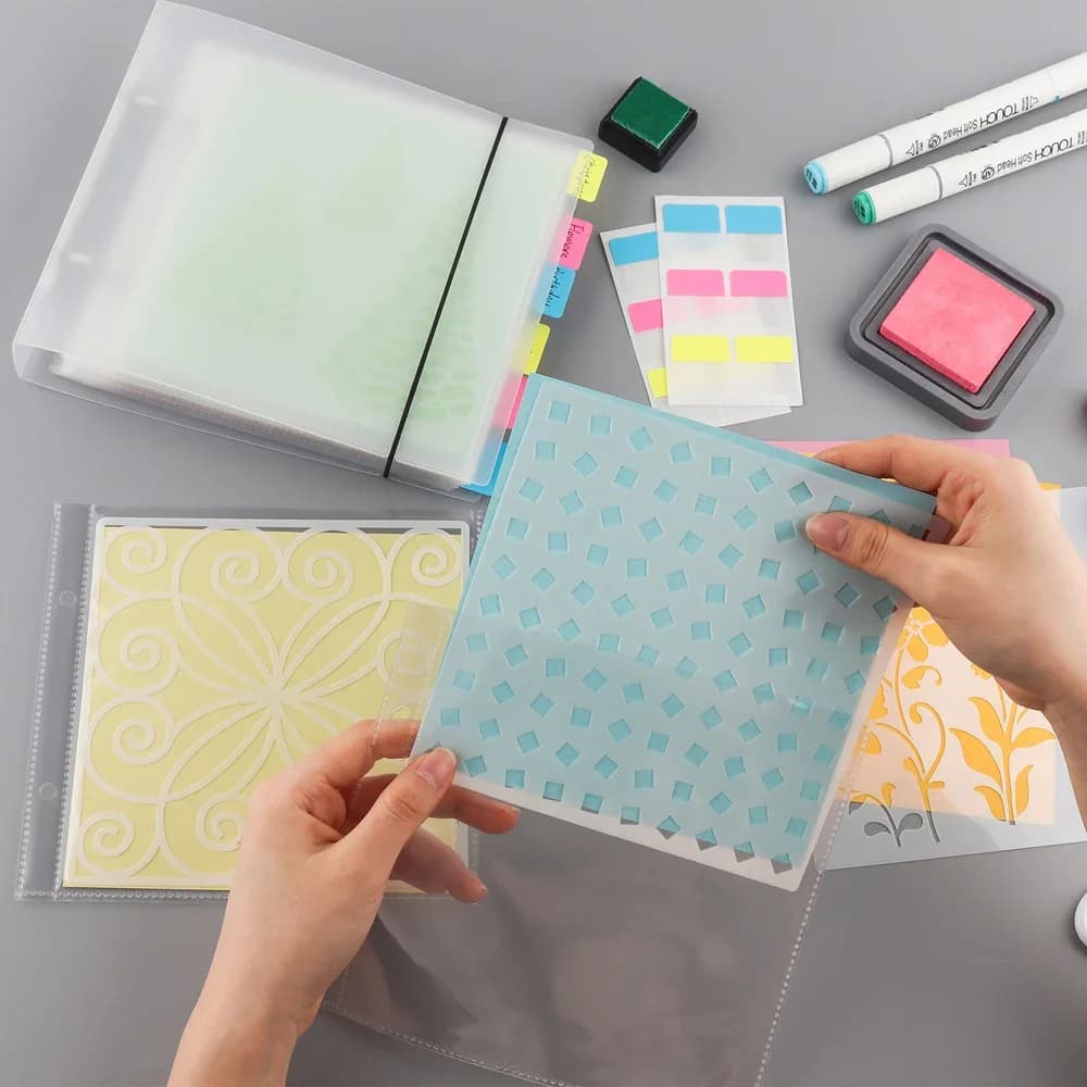 Bundle Biscotto Stencil Raccoglitore di stoccaggio Tasche per cartelle Carta di supporto con etichette adesive per borse porta organizer per riporre timbri