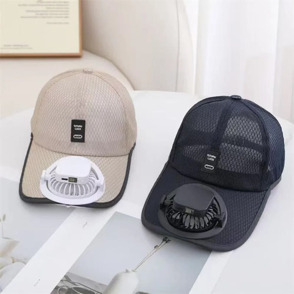 Casual Usb Charging Cooling Fan Hat Mesh Breathable Baseball cap Large Brim Peaked Cap Men Women