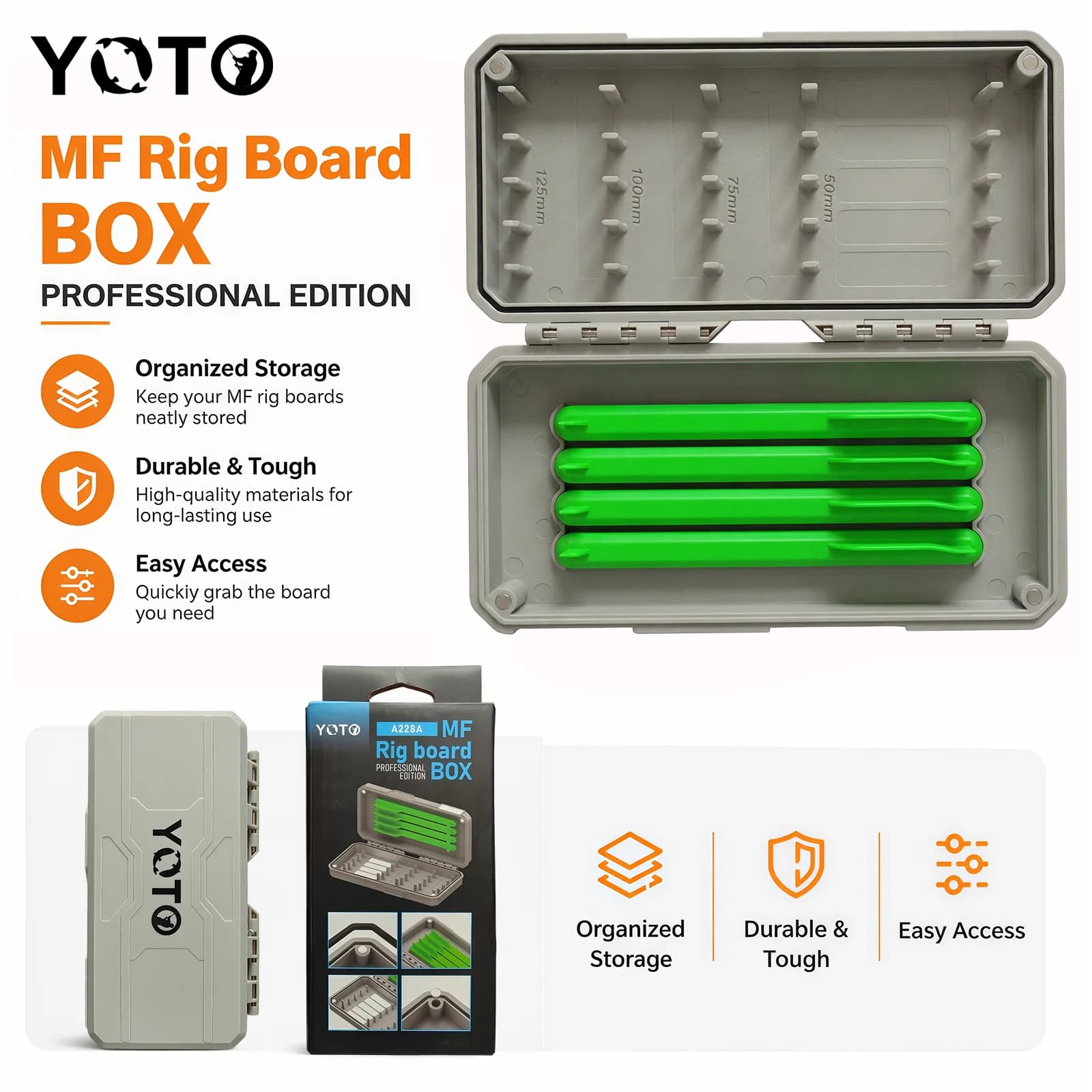 European Carp Fishing Rig Storage Box with 4 Magnetic Rig Winders for Hooks, Hooklinks and Terminal Tackle