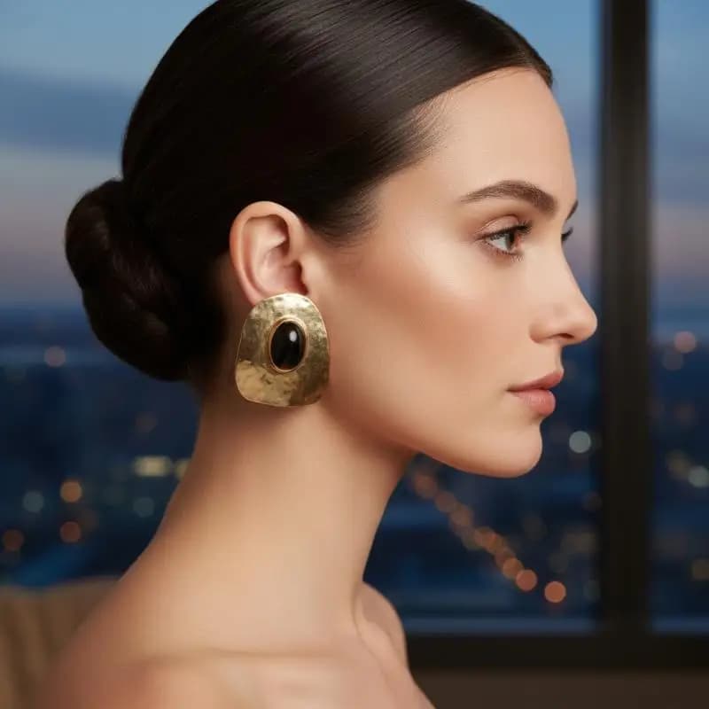 Fashion Metal Alloy Black Stone Geometric Dangle Earrings For Women Jewelry Brand Show Ladys' Statement Earrings Accessories
