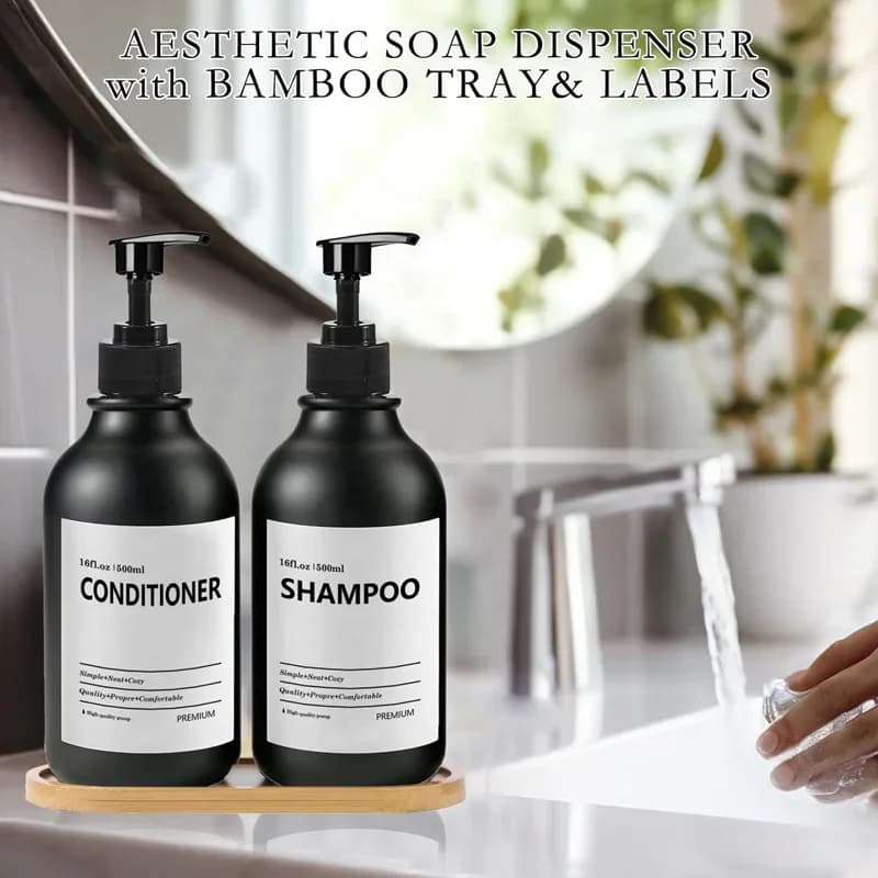 Set dispenser di sapone da 500 ml a parete con etichetta bottiglia di shampoo riutilizzabile per il lavaggio del corpo contenitore per sapone per le mani per bagno cucina