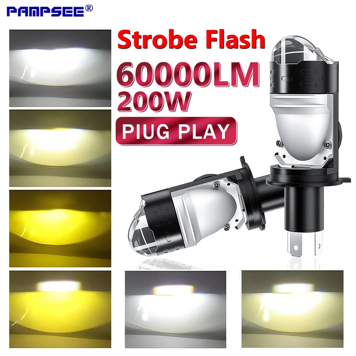 PAMPSEE H4 Bi LED Mini proiettore Lampadina per fari per auto 9003 HB2 CANBUS Turbo Auto abbaglianti e anabbaglianti fendinebbia