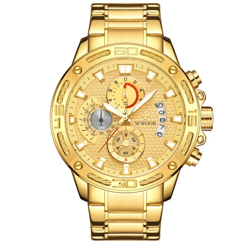 Orologi da uomo di moda Wwoor Top Brand Luxury Gold Full Stainless Steel orologio al quarzo cronografo sportivo impermeabile Relogio Masculino