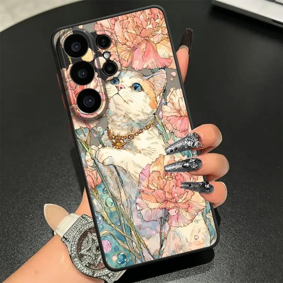 Watercolor Cat Funda Back Phone Cover Case for Samsung Galaxy S26 Note 20 Ultra 10+ S24 Plus S22 S21 S20 FE S23 FE S25 Ultra