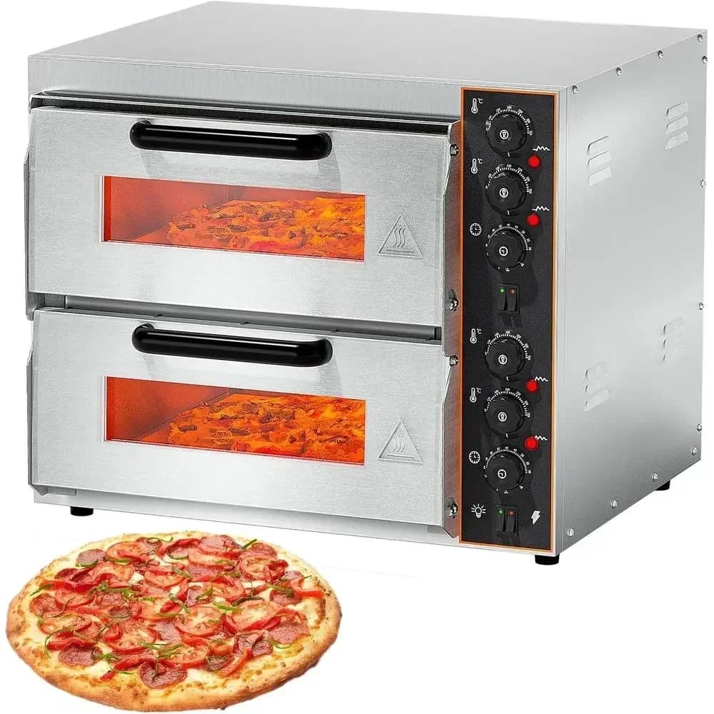 Commercial Countertop Pizza Oven 16 inch, Double-Layer Electric Pizza Maker hine with Stone, Timer StainlSteel Pizza Cooker or R