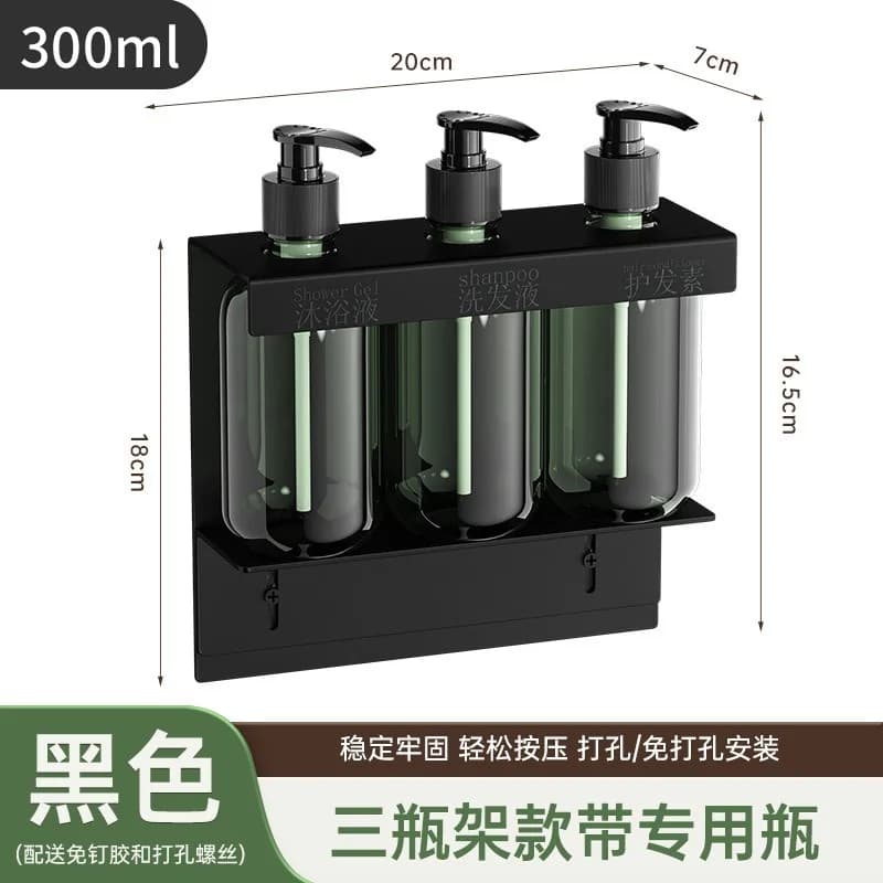 Dispenser di sapone in acciaio inossidabile per bagno, senza foratura, con staffa a parete, porta gel doccia e shampoo per hotel
