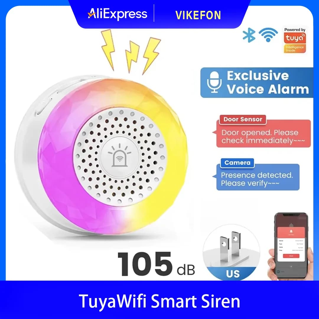 Tuya Wifi Smart Siren for Home Security Sound and Light Alarm Sensor EU US UK Plug Smart Home Life APP For Vibration CO VOC PIR