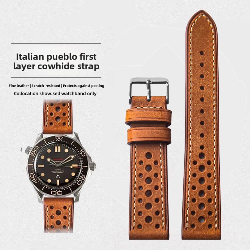 18 19 20 21 22mm cinturino in pelle di vacchetta per Omega Longines Rolex Tudor multiforo traspirante cinturino in pelle di mucca italiana