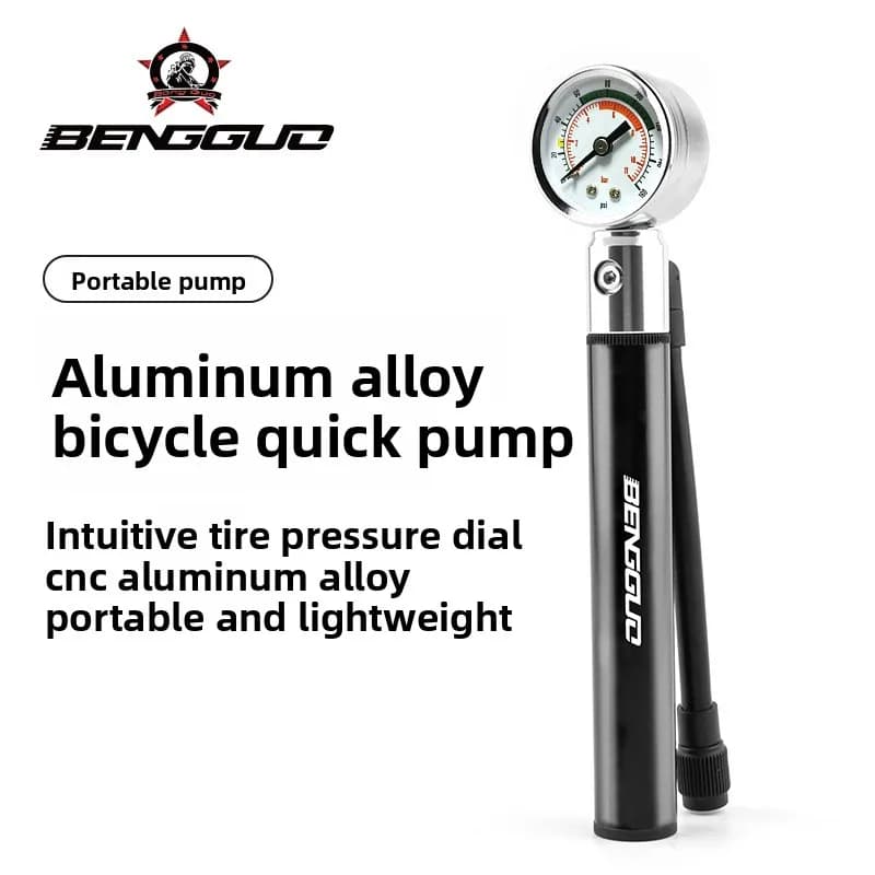 BENGGUO Pompa per Bicicletta 120PSI con Manometro, Pompa Manuale Portatile in Alluminio CNC per Valvole Presta e Schrader, per Bici da Strada e MTB