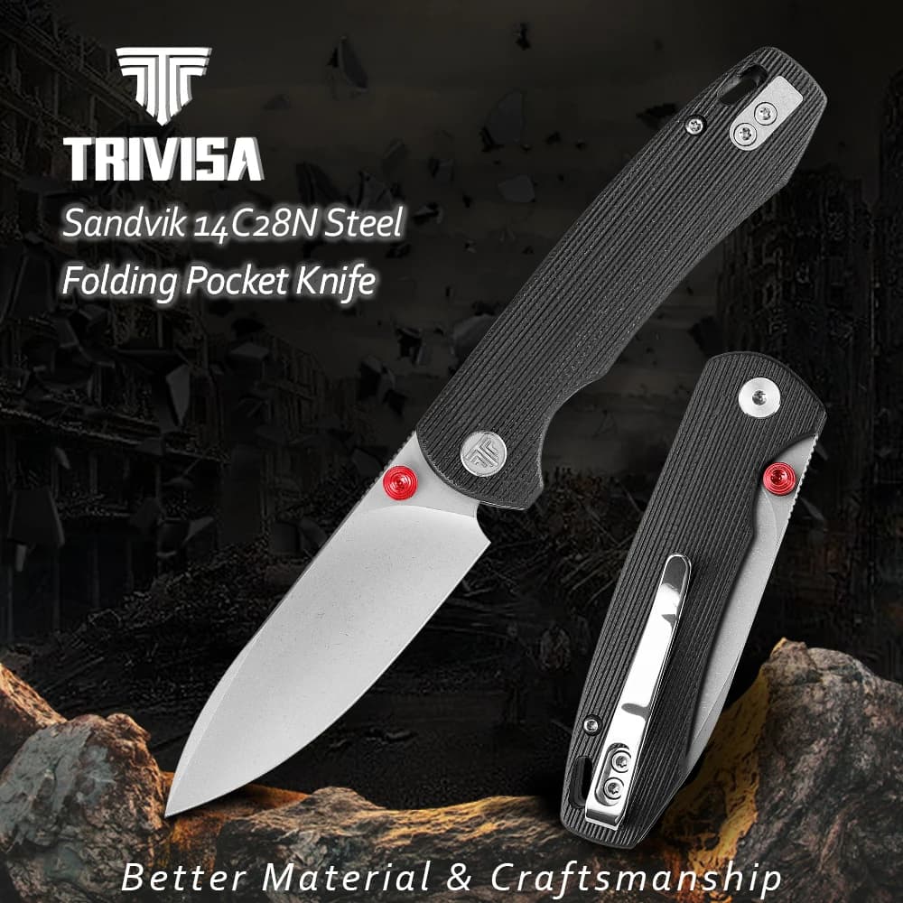 Coltello pieghevole TRIVISA da uomo, manico G10 da 3,74 pollici, coltello compatto da esterno per campeggio, caccia, escursionismo, con confezione regalo, Dragonfly-B