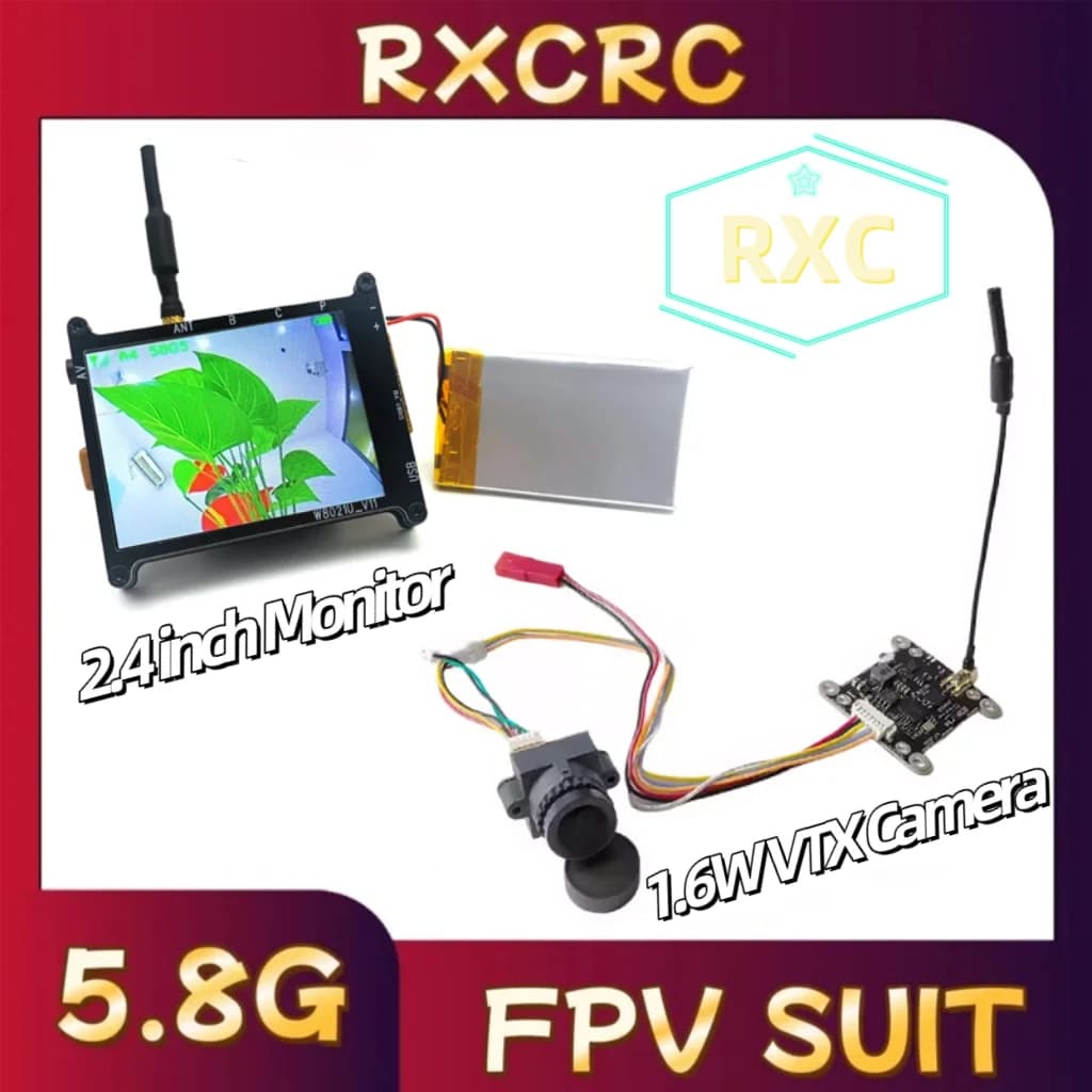 RXCRC 5.8G 1.6W Module VTX Camera 1200TVL and 2.4 inch monitor transmitter and reception suit For RC Multicopter FPV Drone Part.
