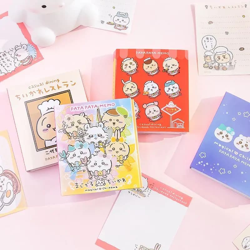 Lovely Kawaii Anime Cute Chiikawa Four Fold Memo Pad Creative Notepad Sticky Notes Cartoon Portable for Writing Small Notebook