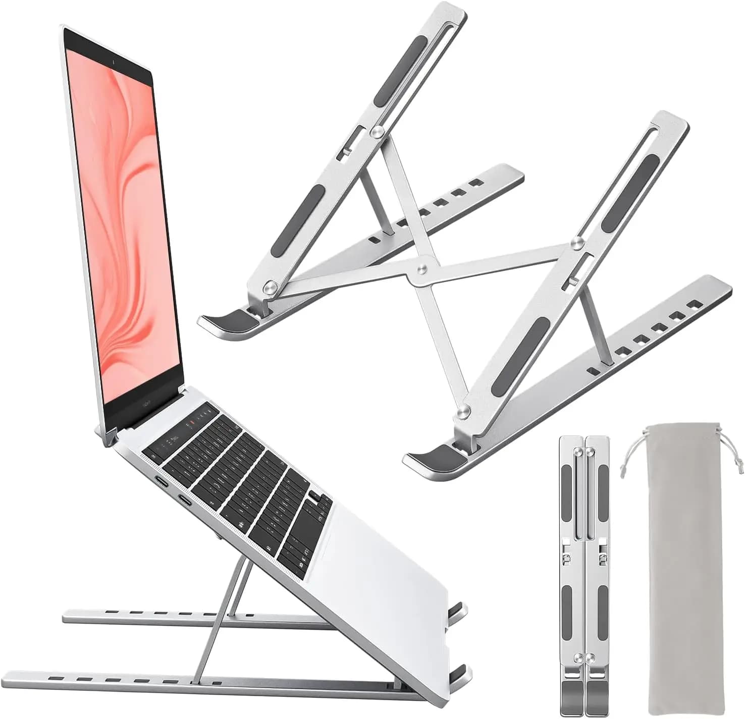 Laptop Support Foldable Aluminum Alloy, 7 Adjustable Angles, Anti-slip Sandblasted Finish, Stable Computer Support