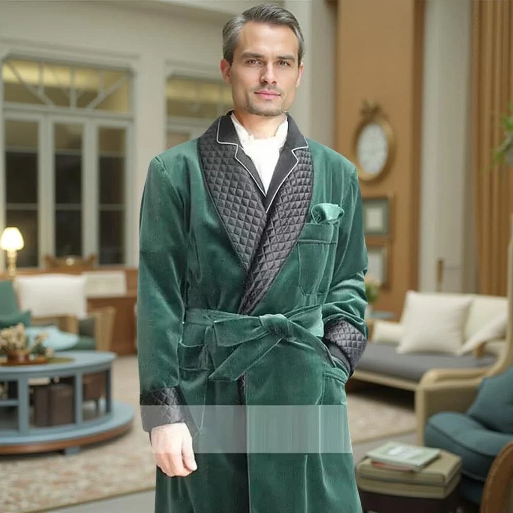 Velvet Smoking Long Men Jacket 1 Piece Shawl Lapel Wedding Groom Coat for Evening Party Terno Male Clothes with Belt