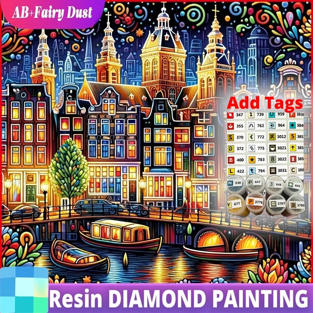 AB Fairy Dust Resin Nuovi Arrivi 2026 Diamond Painting Paesaggio Urbano Notturno Ricamo Diamantato Fatto a Mano Regalo