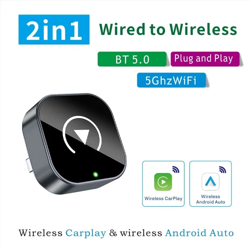NEW Wireless 2in1 Mini Adapter for CarPlay and Android Auto, WiFi 5GHz, Type-C/USB Plug and Play, Smart Box for Auto Accessories, Dongle