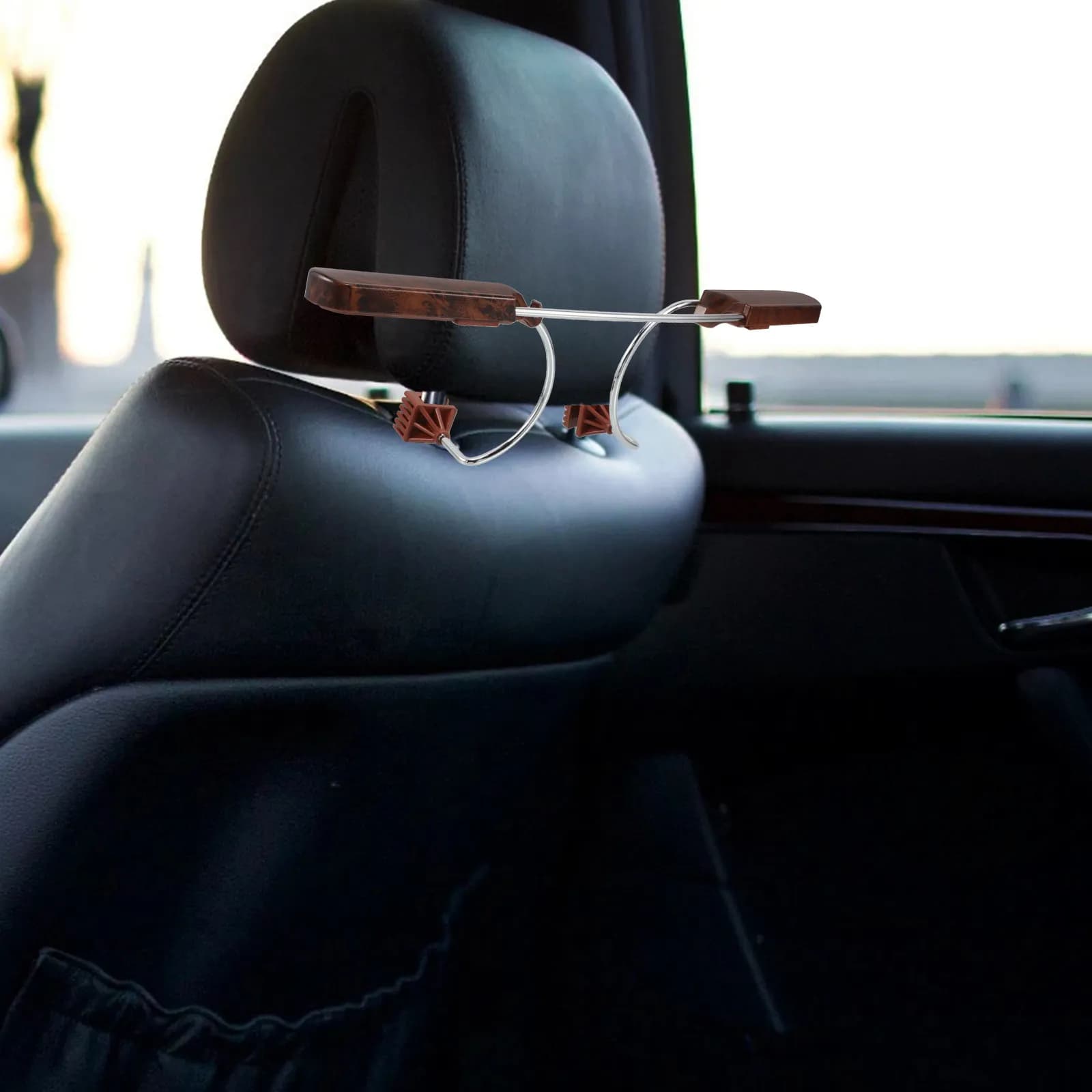 Multifunctional Car Clothes Hanger for Suit Jacket Shirt Headrest Mount Vehicle Seat Back Hanging Rack Sturdy Wood Stainless