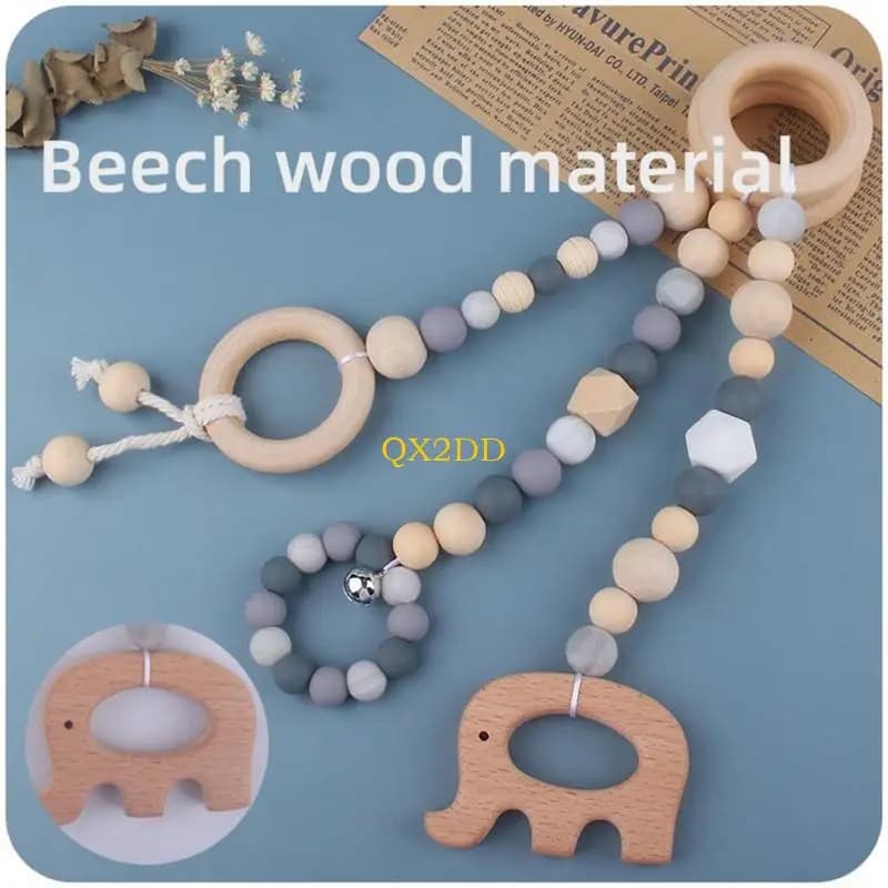 QX2D 3 pezzi/set baby palestra telaio a sospensione faggio in legno perline silicone giocattoli
