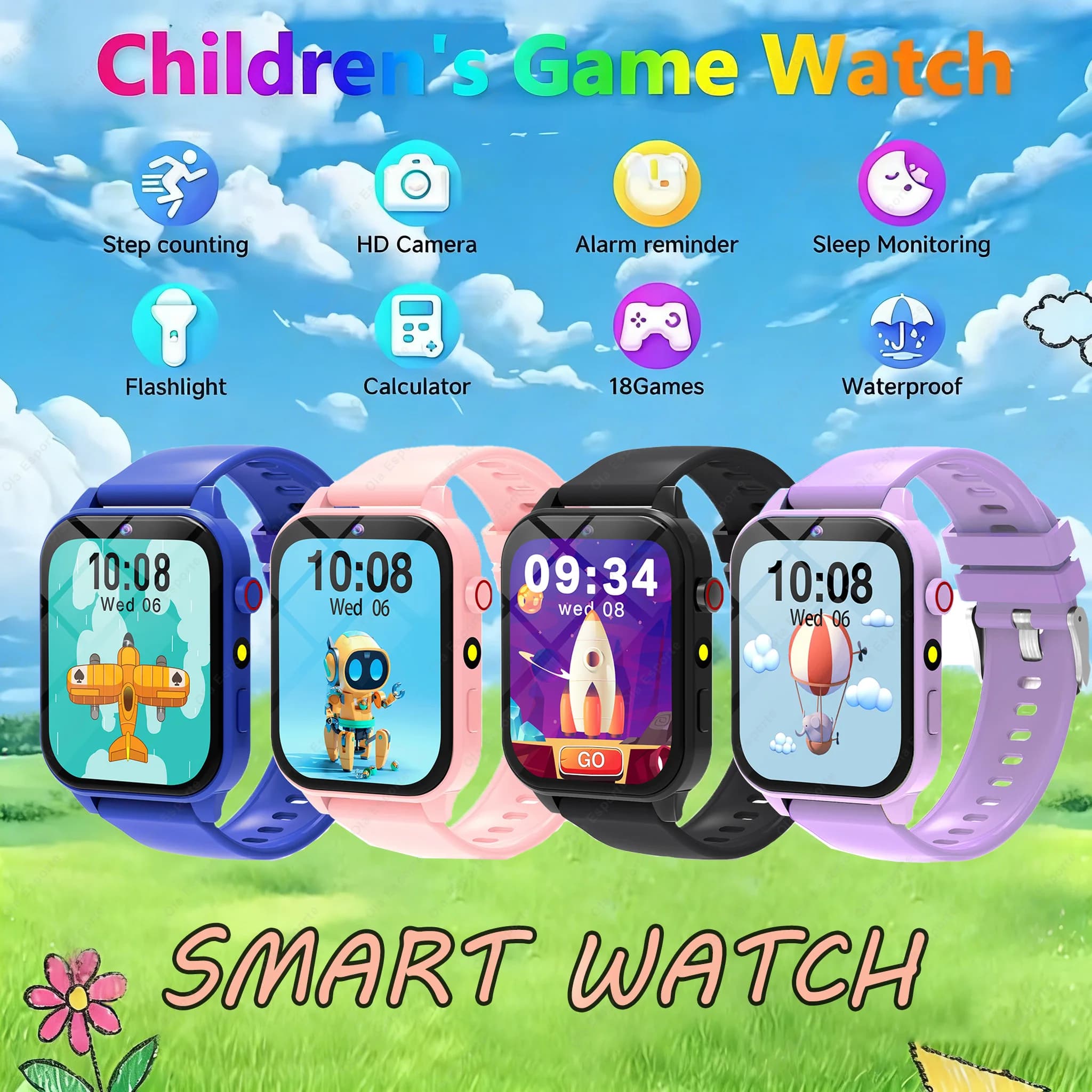 Smartwatch per Bambini con Schermo HD, Fotocamera HD, Torcia LED, Orologio Multifunzione con Sveglia e Computer Integrato
