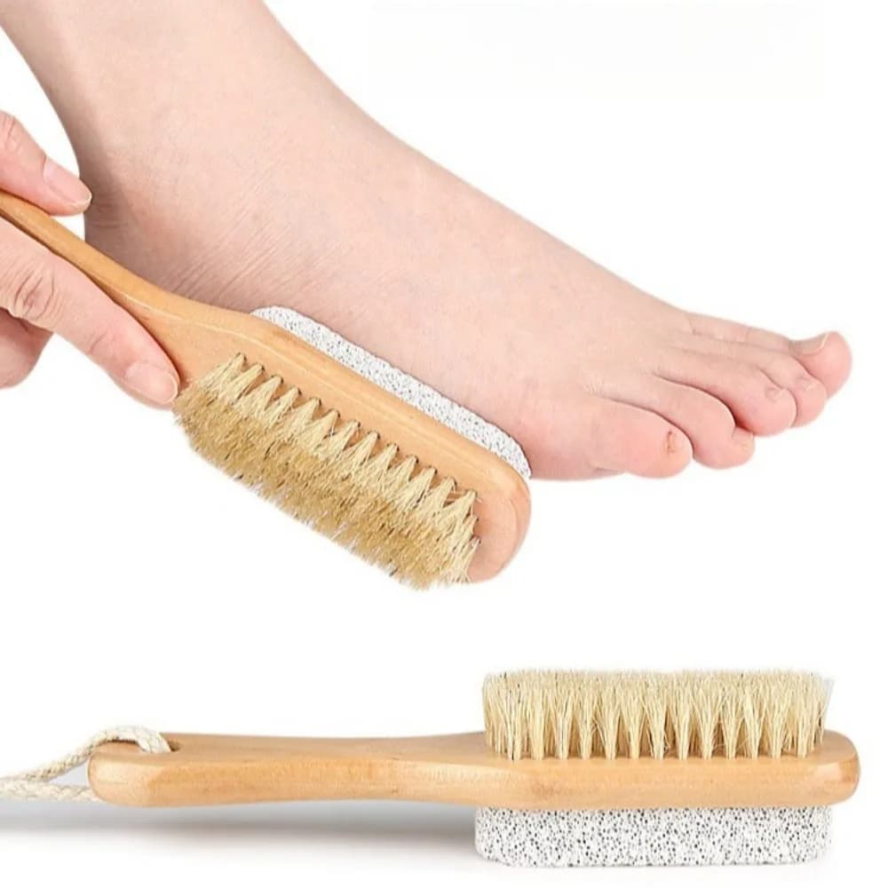 Double Sided Foot Scrubber with Wooden Handle Frosted Exfoliating Dead Skin Removal Foot File Body Wash Brush Cleaning Tools