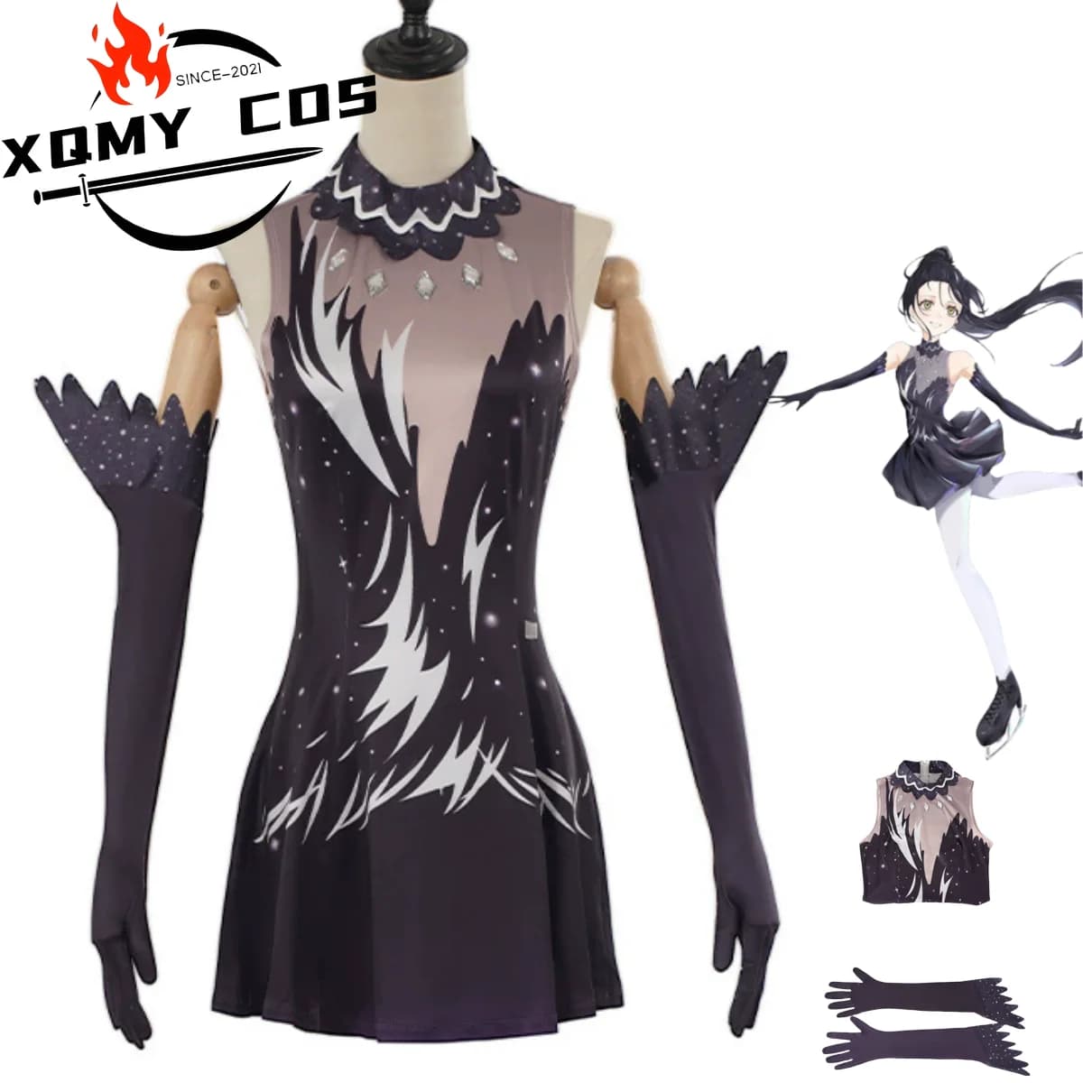 XqAnime Medal Hikaru Kamisaji Cosplay Costume Fancy Dre Pattinating Dresses Women's Glove Adult Sexy Campus Gym Dress