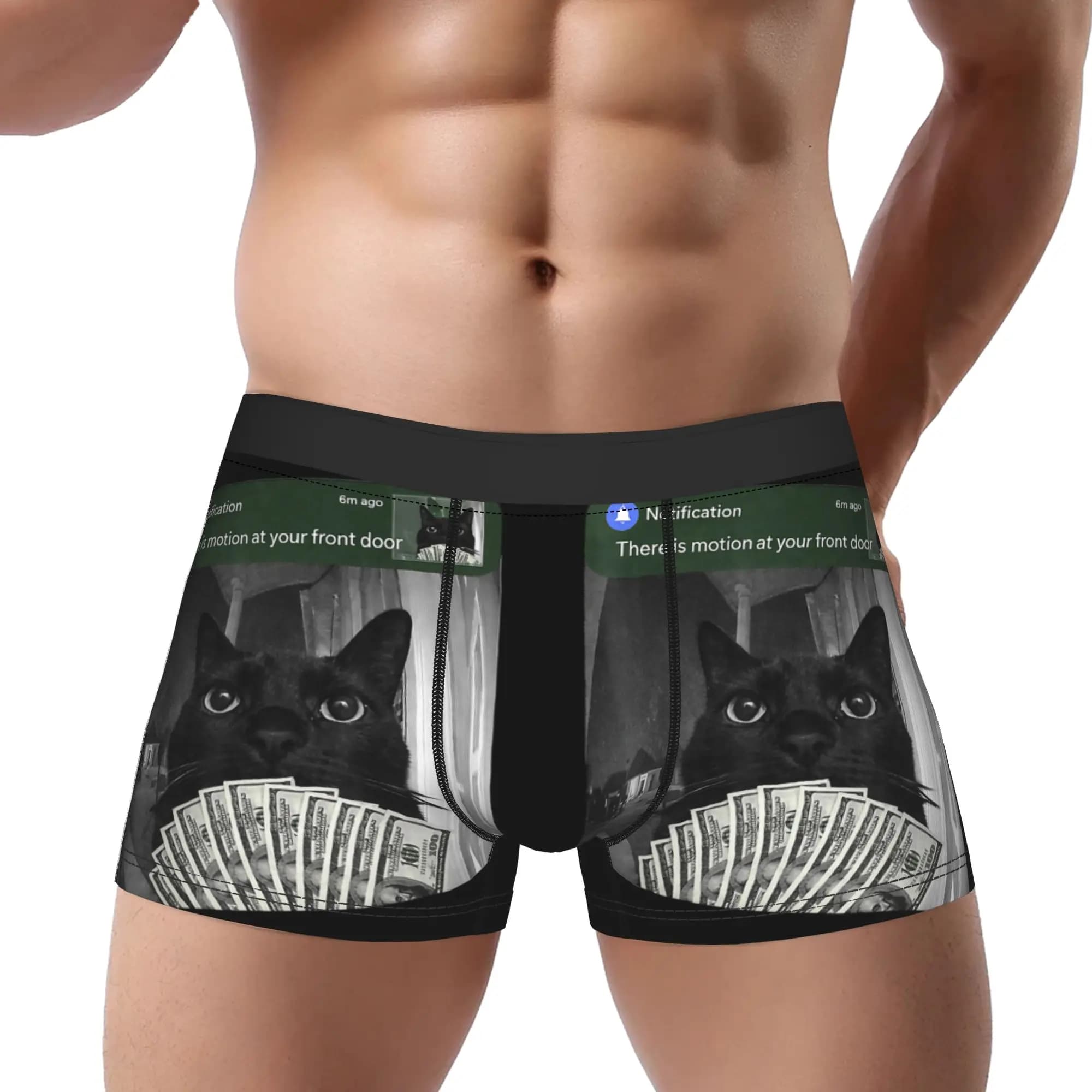 1 Pezzo Divertenti Slip da Uomo con Gatto Nero e Motivo 'There is Motion at Your Front Door', Traspiranti e Ventilati