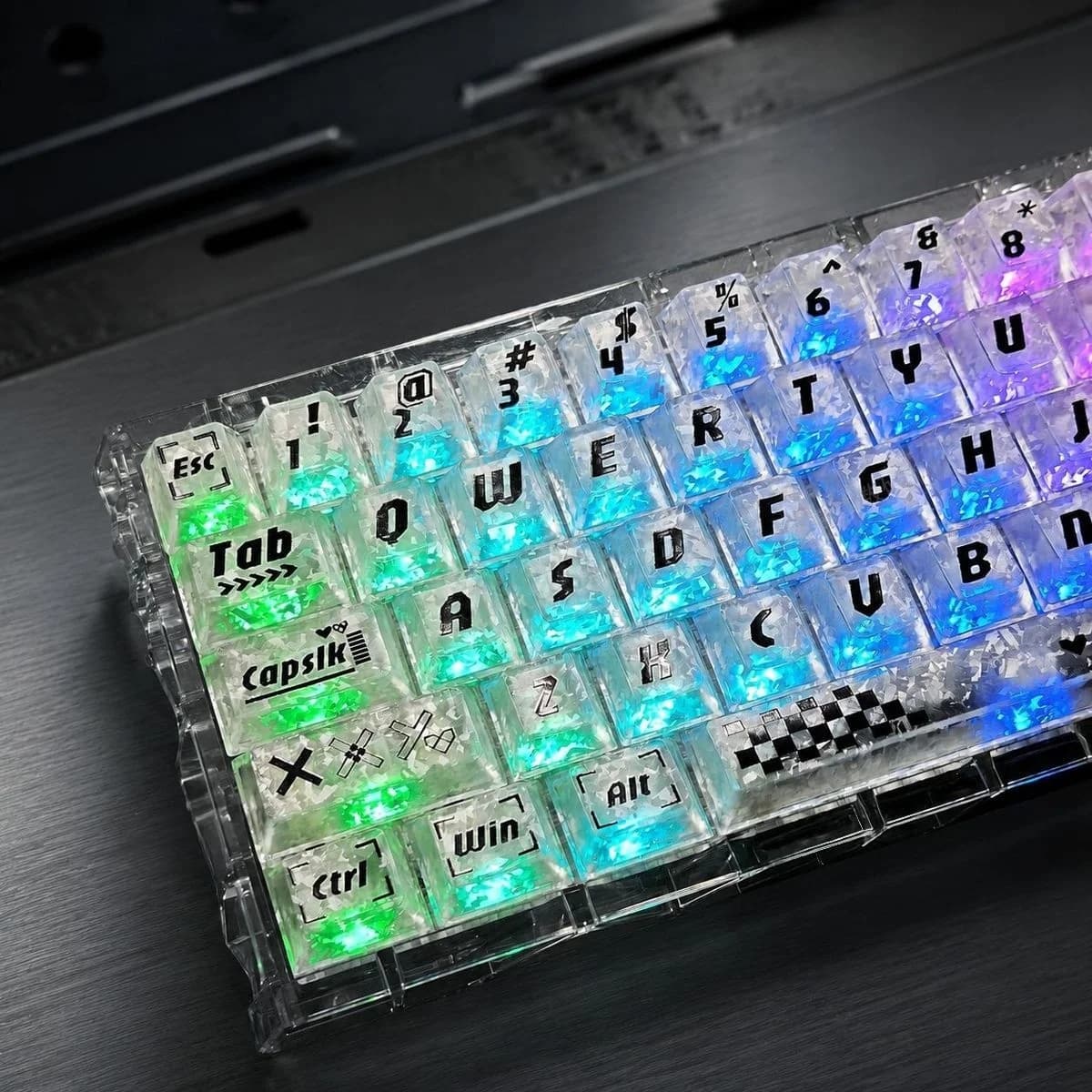 Printstream White Carbon Fiber Texture Transparent PC Keycaps Double Shot Cherry Profile keycap for Gateron Mechanical Keyboard